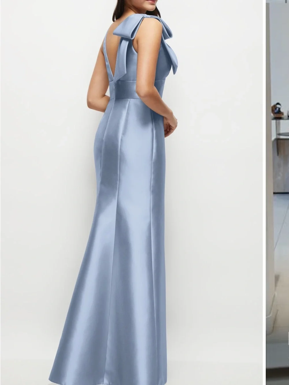 ALFRED SUNG bow detail sleeveless satin twill trumpet gown - Cloudy - Picture 3 of 4